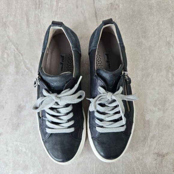 Paul Green Toby Sneakers Size 7.5 Gray Leather Low Top Comfort Sporty Moto Shoes - Picture 2 of 12